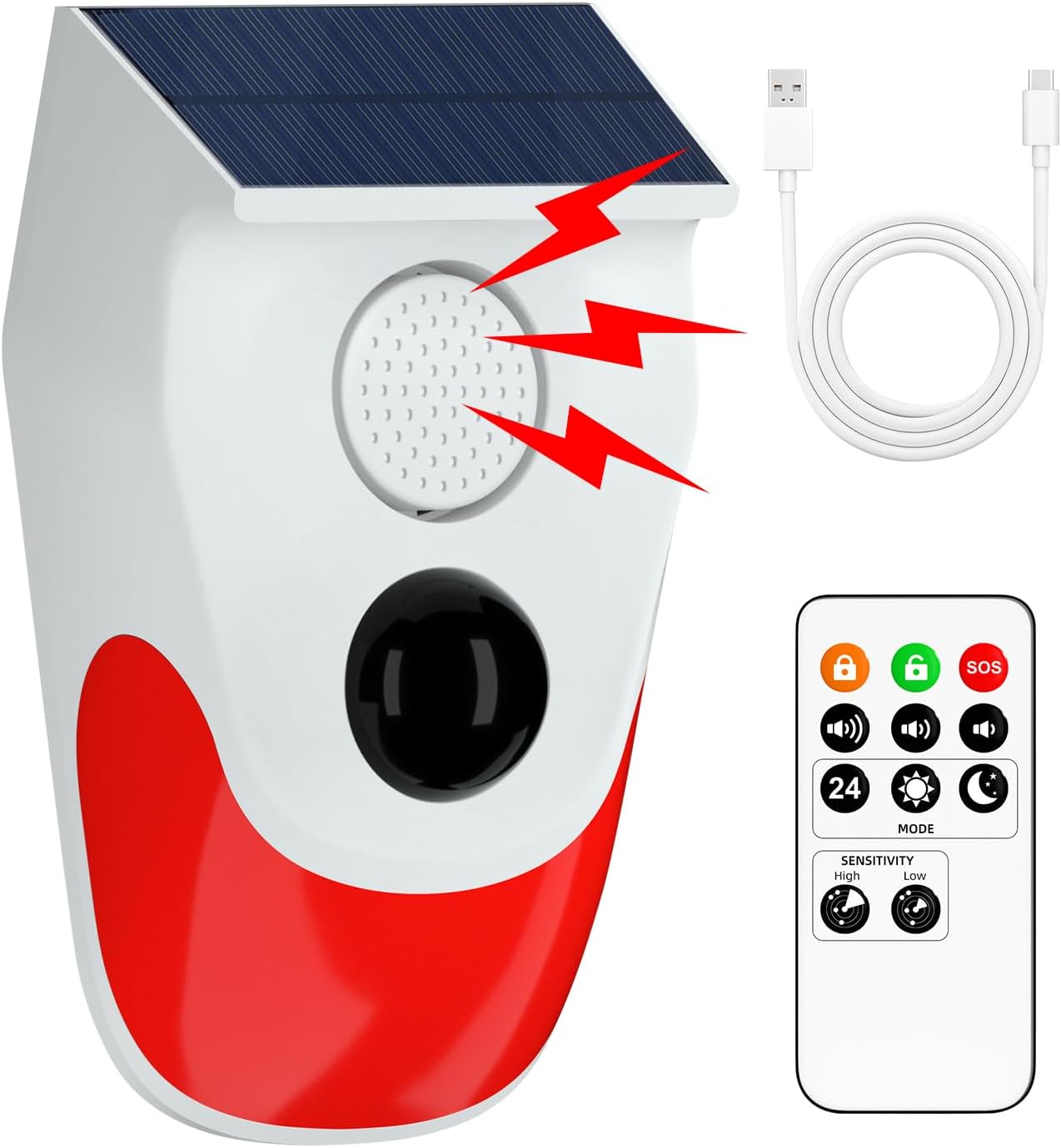 Outdoor Power Point - Solar Motion Sensor Outdoor Alarm,Adjustable Sensitivity