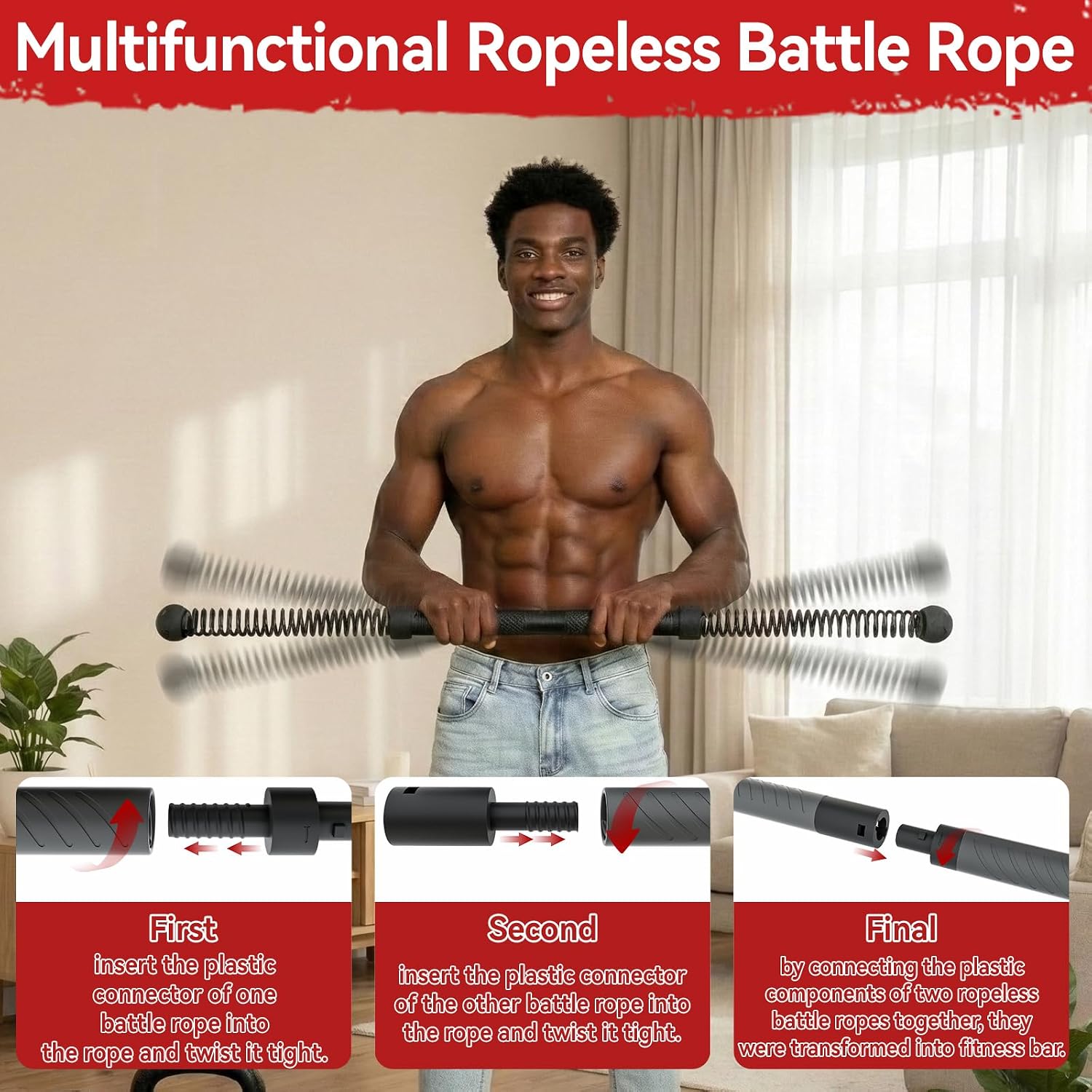 Outdoor Power Bar - 2-in-1 Upgraded Cordless Battle Rope Power