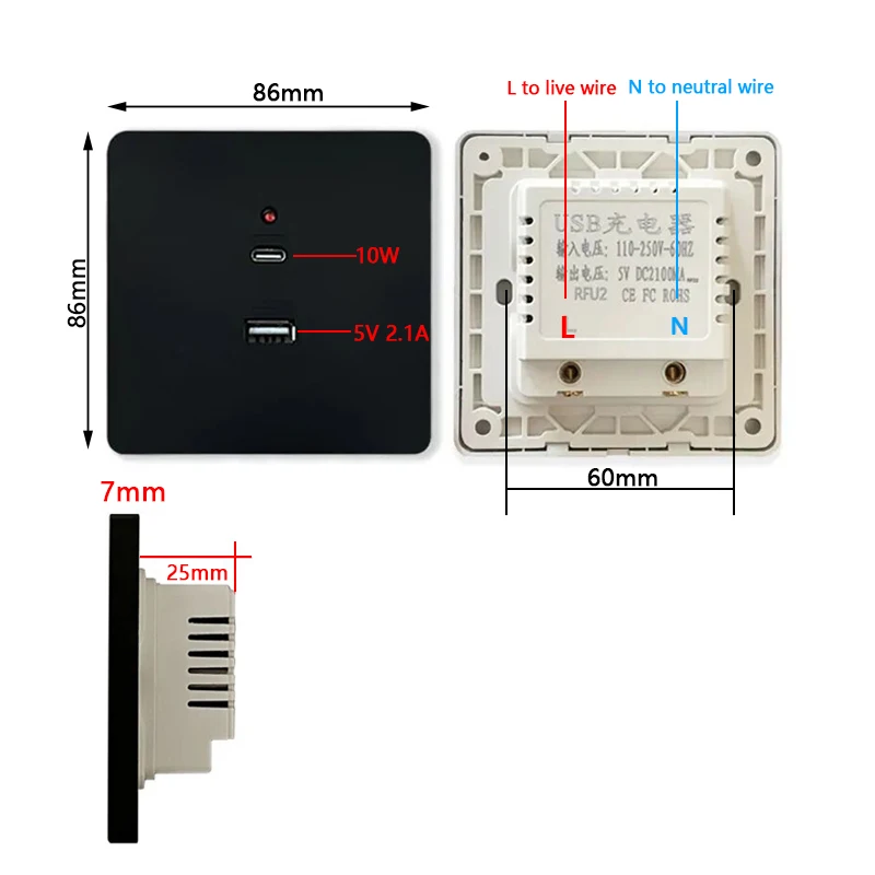 Black Universal Wall USB C Soc - огляд і ціна Outdoor Usb Power Strip